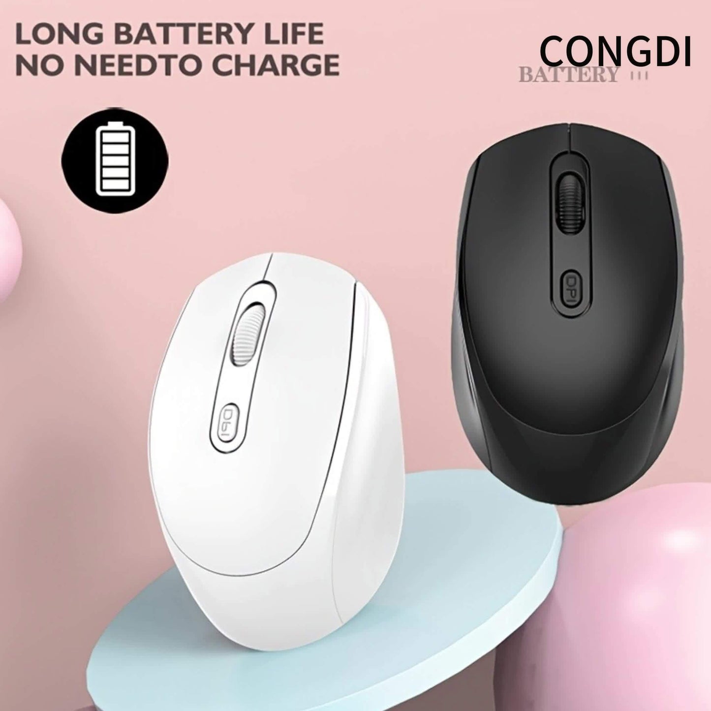 Congdi 2.4G Wireless Mouse - Ergonomic, Silent, Plug & Play for Laptops, PCs, Macs - Optical, Battery-Powered in Light Blue, Pink, Black