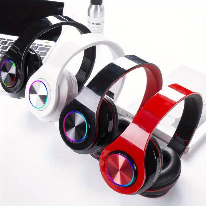 Wireless Headphones, 2025 NEW Headset Subwoofer 5.3 Mobile Computer Game Music Sports Over Ear Earphones, Headphones Wtih LED Light, Portable Folding Headphone Active Noise Canceling Headphones, Wireless Headphones with Deep