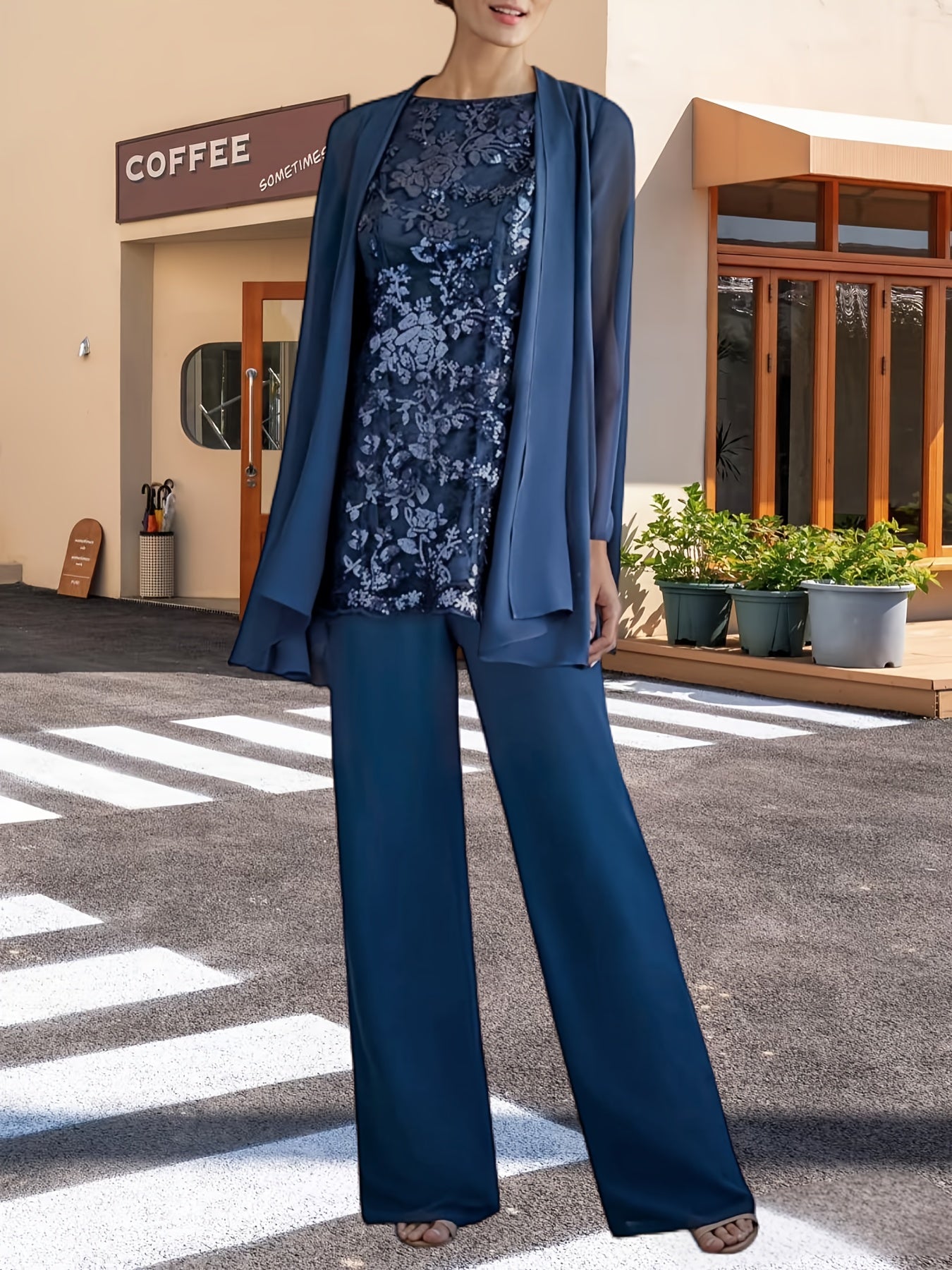 Women'S 3pcs Lace Pants Suits Mother Of Bride Dressy Elegant Sets Wedding Formal Outfit