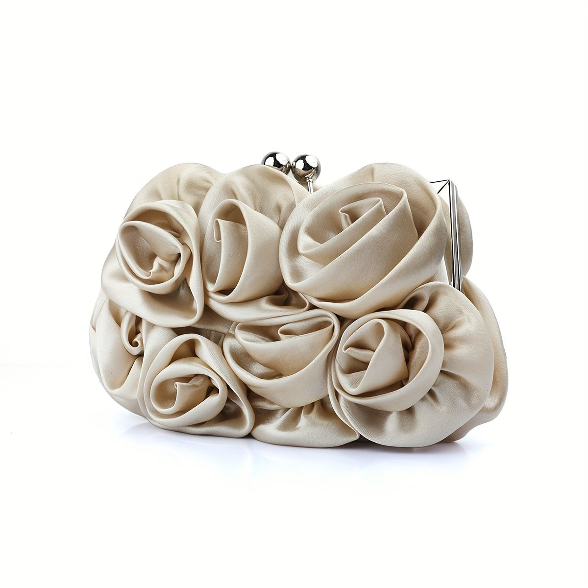 Elegant Floral Fabric Clutch with Kiss Lock Closure, Polyester Lined Evening Handbag for Women - Perfect for Weddings, Parties & Formal Events, Wedding Purse | Floral Embellished Purse | Soft Pink Roses Design