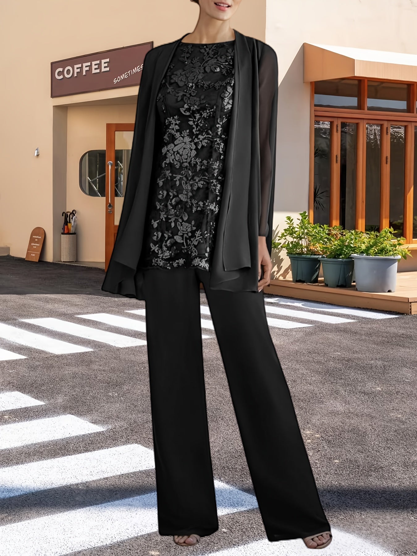 Women'S 3pcs Lace Pants Suits Mother Of Bride Dressy Elegant Sets Wedding Formal Outfit