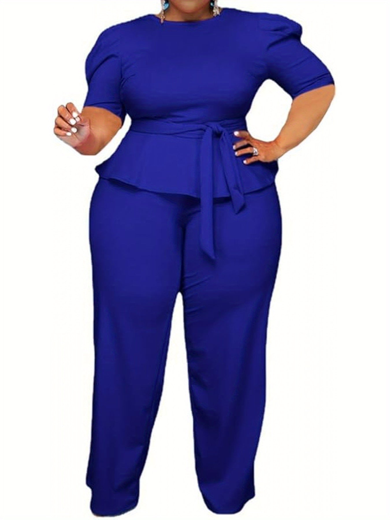 Plus Size 2pcs Outfits for Women Blazer Top Long Sleeve Long Pants Sets Formal Evening Ruffles Slim Fit Blazer Top And Long Pants Set Casual Elegant Business Suit with Belt