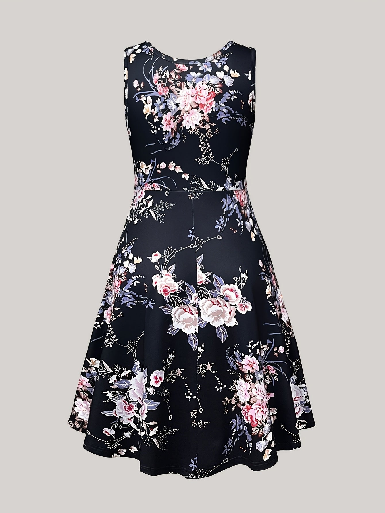Plus Size Women's Elegant Floral Print Dress & Lace Jacket Set - Sleeveless A-Line, Polyester Blend, Machine Washable, Lace Detailing