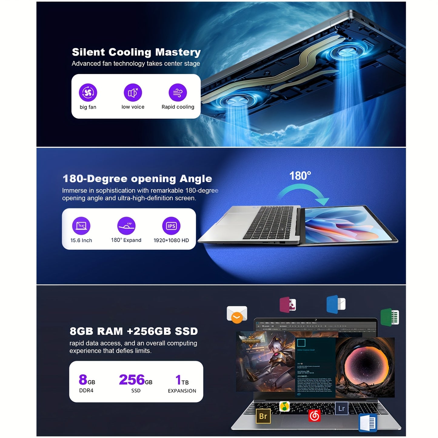 Newest 15.6 FHD Student Laptop Computer, Business Person PC Work Notebook Computers for College Students, Intel Celeron Dual Core Processor Up to 2.60Ghz, 8GB RAM, 256GB SSD, Webcam, Slim Portable Latest Generation Business L