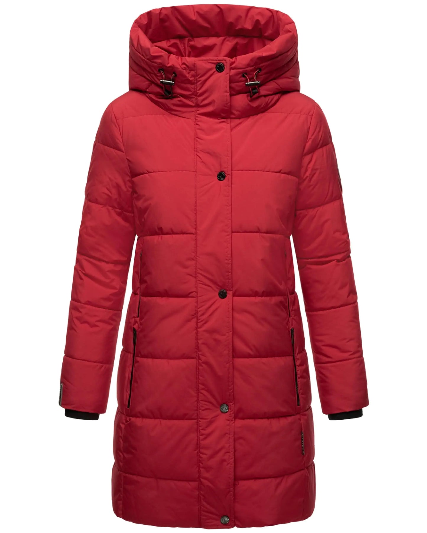 Marikoo Long Winter Jacket for Women | Quilted Puffy Ladies Coat with Hood | Warm Thigh-Length Jacket | Karumikoo XVI Dark Red XL