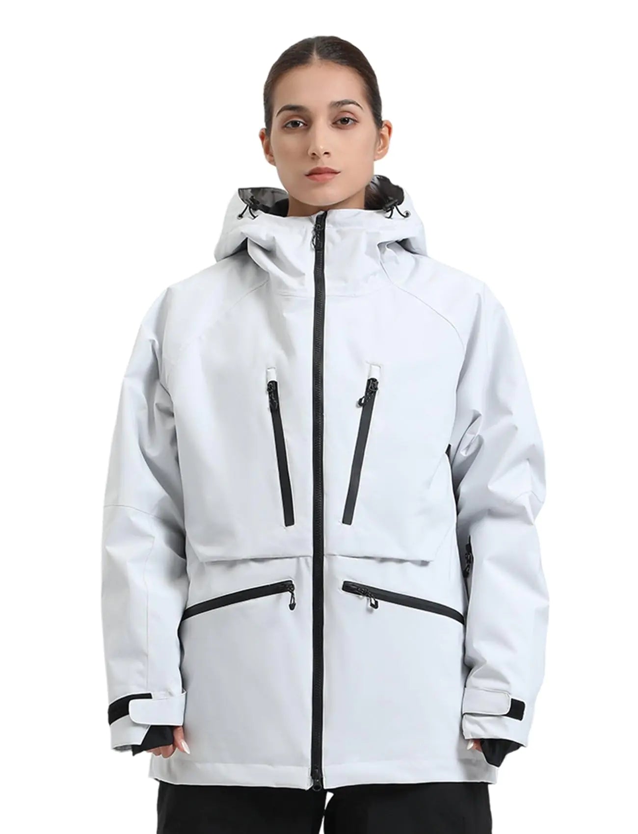 GSOU SNOW Ski Jacket Snowboard Coat Snow Winter Waterproof Insulated Windproof Baggy Warm Hooded Jacket for Men Women Grey XS