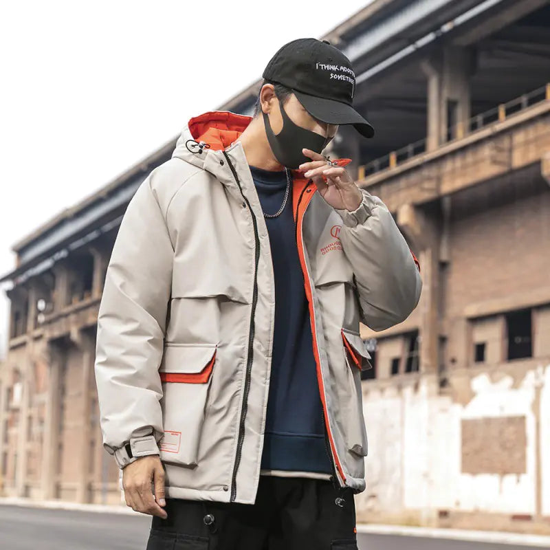 Fashion Print Hooded Cotton Jacket for Men Winter Wear