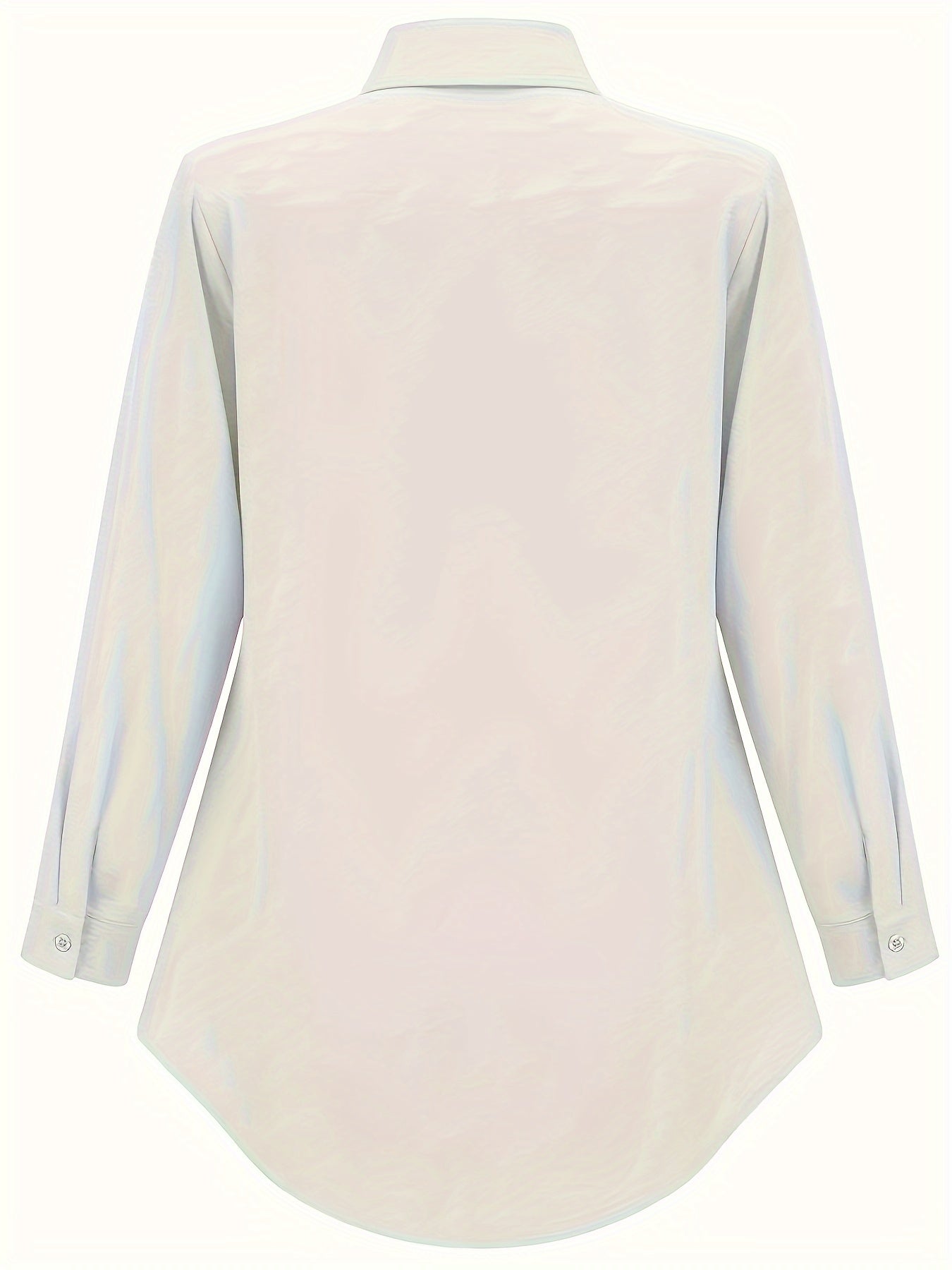 [Popular Choice] Elegant White Button-Up Blouse for Women - Chic Long Sleeve, Polyester & Spandex, Non-Sheer, All-Season Elegance, Ideal for Office or Casual Wear, Plus Size Blouses