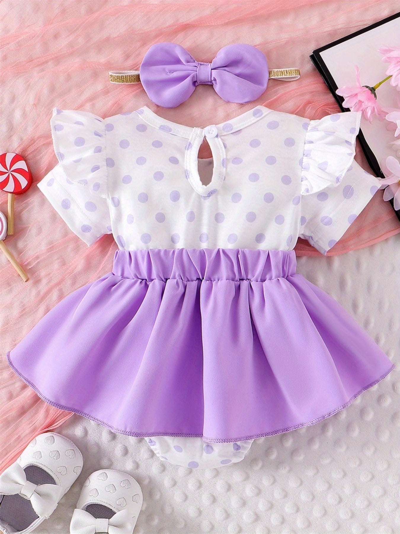 0- Cute Little Girl Summer Set Bear Embroidered Hoodie with Bow Headband and Short Sleeve jumpsuit, for Outdoor