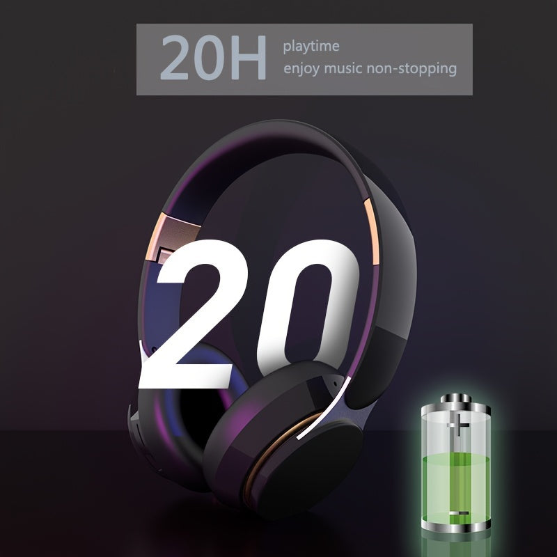 [Wireless | Heavy Bass] Wireless 5.3 Heavy Bass Stereo Foldable Headphones | Mic, FM Radio, 3.5mm AUX Cable, Soft Ear Pads, Portable Design for Travel, Home, Office, and Calls | Elegant Sound Engineering, Metallic Accents