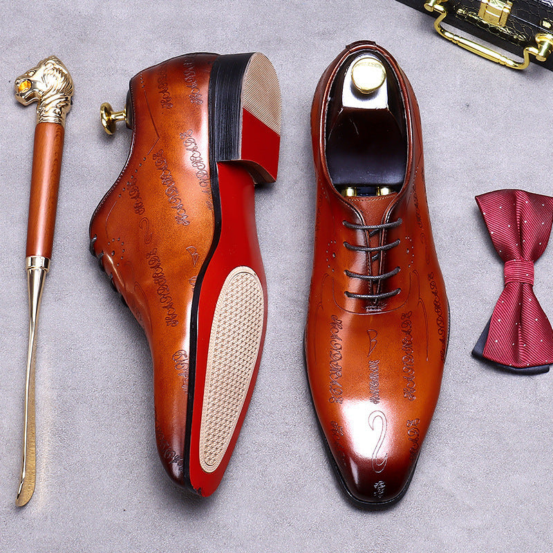 Men's Korean Style Cowhide Leather Dress Shoes – Mid Heel | Sizes 37–46