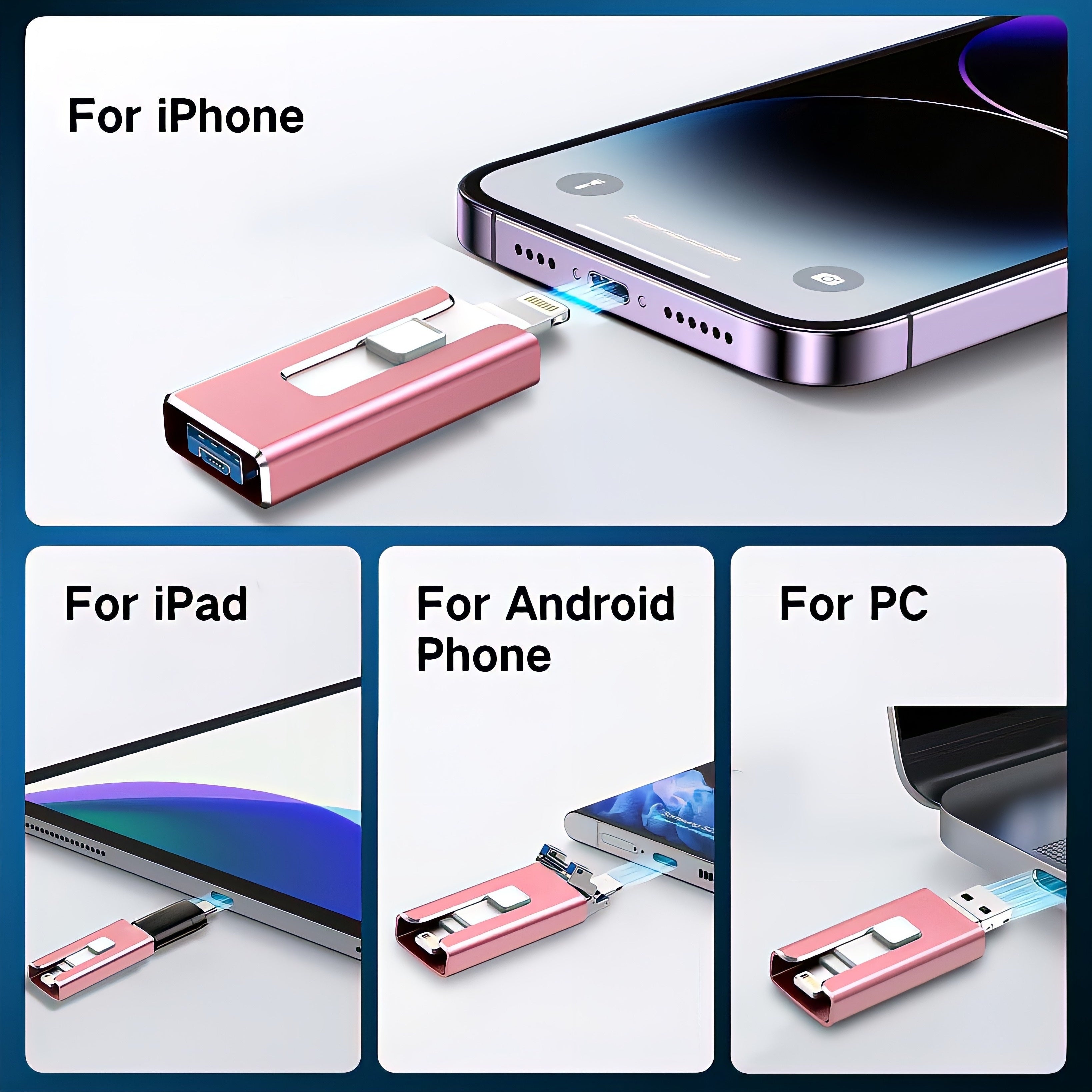 MFi Certified iPhone Photo Stick - 64GB 128GB 256GB External Storage & Photo Backup for iPhone, iPad, USB Flash Drive for Photos, Videos, Contacts