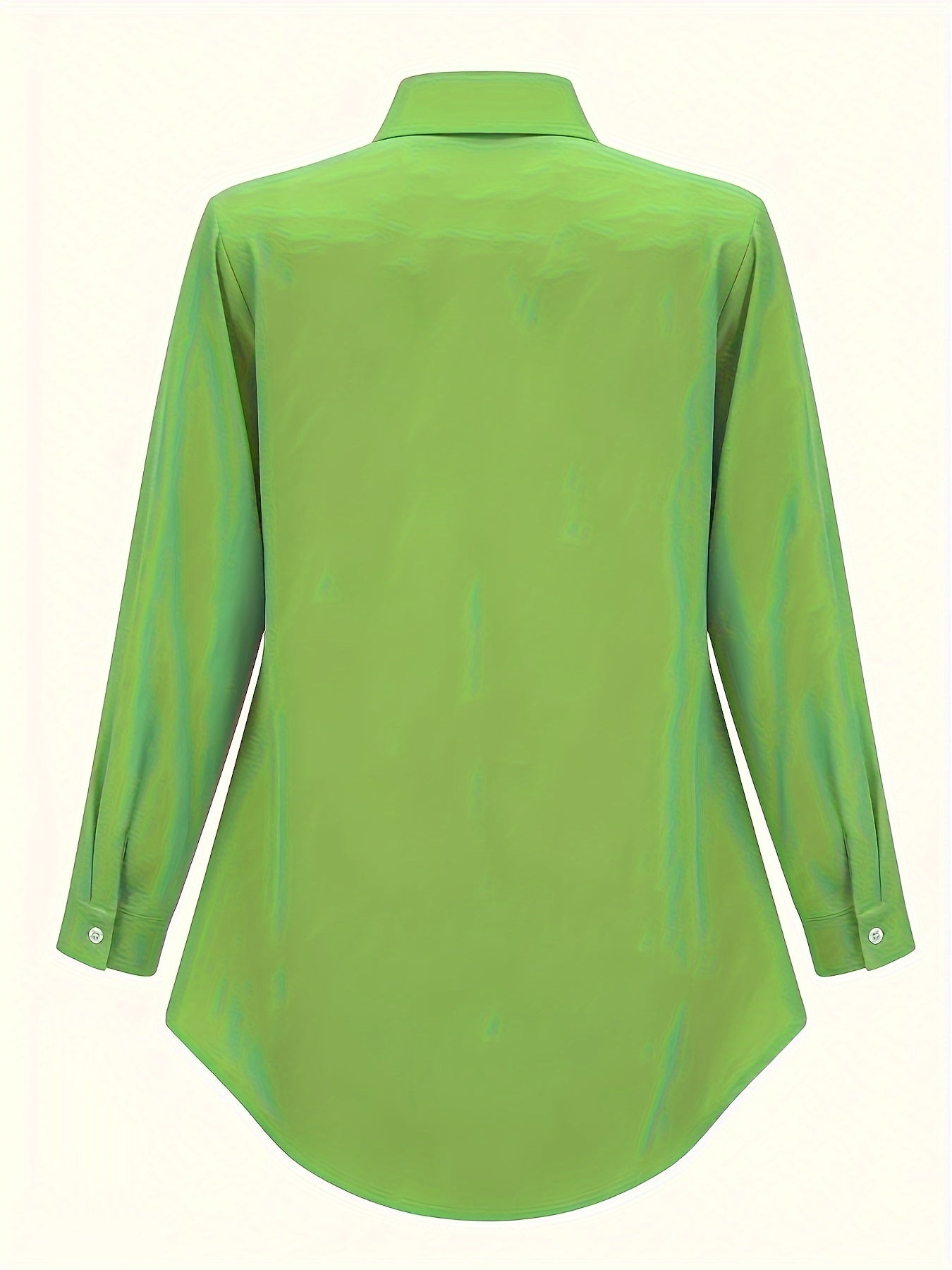 [Popular Choice] Elegant White Button-Up Blouse for Women - Chic Long Sleeve, Polyester & Spandex, Non-Sheer, All-Season Elegance, Ideal for Office or Casual Wear, Plus Size Blouses