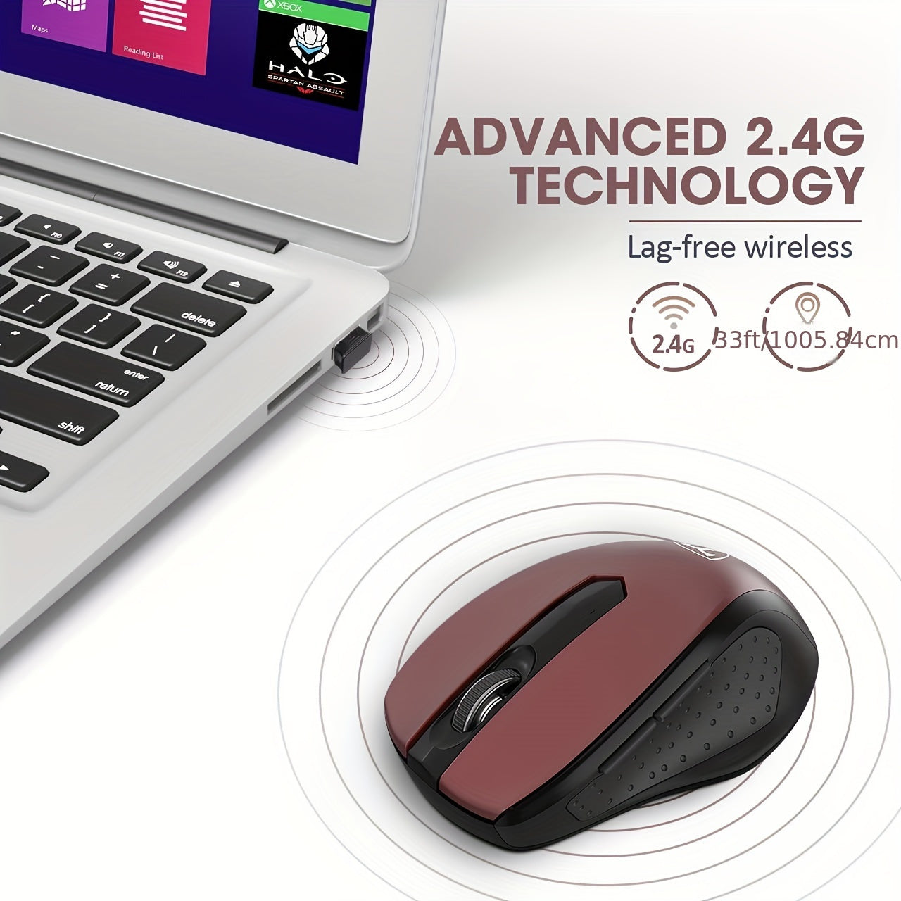 [2400 DPI Ergo Grips Mouse] Wireless Mouse, D-09 Computer Mouse USB Cordless Mice For Laptop, Ergo Grips, Lightspeed 5-Level 2400 DPI, 16 Months Battery, Portable For PC Mac Chromebook (Red, 1 Pack)
