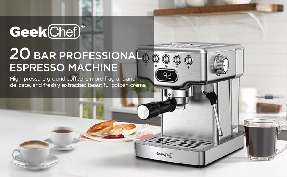 Geek Chef 20-Bar Espresso Machine with Milk Frother – 2-in-1 Home Coffee Maker