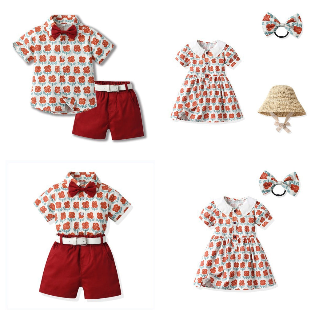 Seaside Holiday Brother And Sister Girl Dress Boy's Clothing Short Sleeve Sister And Brother Fashion