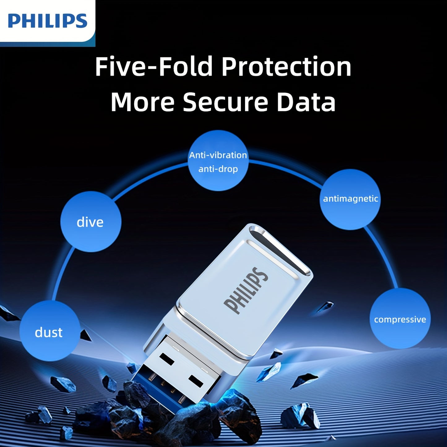 [PHILIPS Dual Flash Drive] PHILIPS 2-in-1 USB 3.2 Type-C Dual Flash Drive - Speed Up to 150MB/s, Metal, 32 GB, 64 GB, 128 GB, 256 GB - for USB-C Android Phones, iPhone 15, MacBook, iPad, Computers, etc