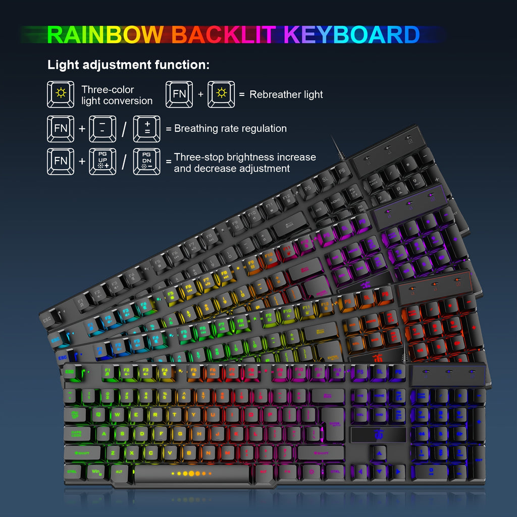 All-in-one Combo for PC Gamers: Wired Gaming Keyboard and Mouse, Headset, Mouse Pad for Xbox and PS4 Users