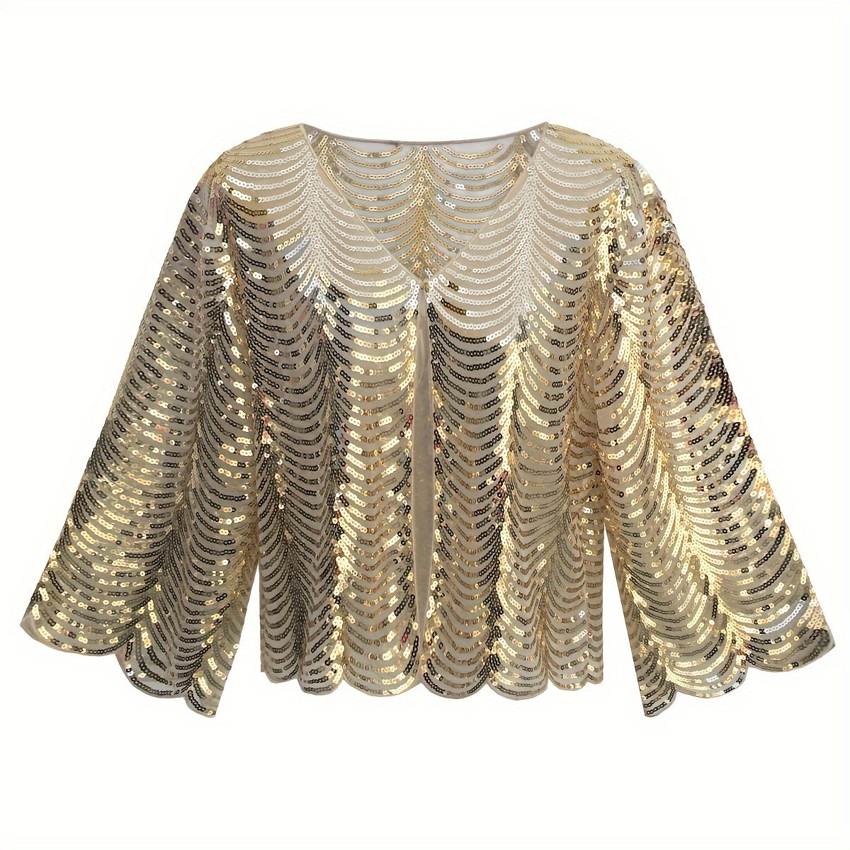 [Sequined Qipao Cardigan] Sequined Long-sleeved Jacket - Women's Qipao Cardigan with Hollowed-out Embroidery Lace Shawl Sunscreen Cover-up