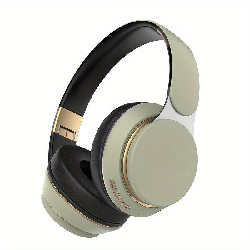 [Wireless | Heavy Bass] Wireless 5.3 Heavy Bass Stereo Foldable Headphones | Mic, FM Radio, 3.5mm AUX Cable, Soft Ear Pads, Portable Design for Travel, Home, Office, and Calls | Elegant Sound Engineering, Metallic Accents