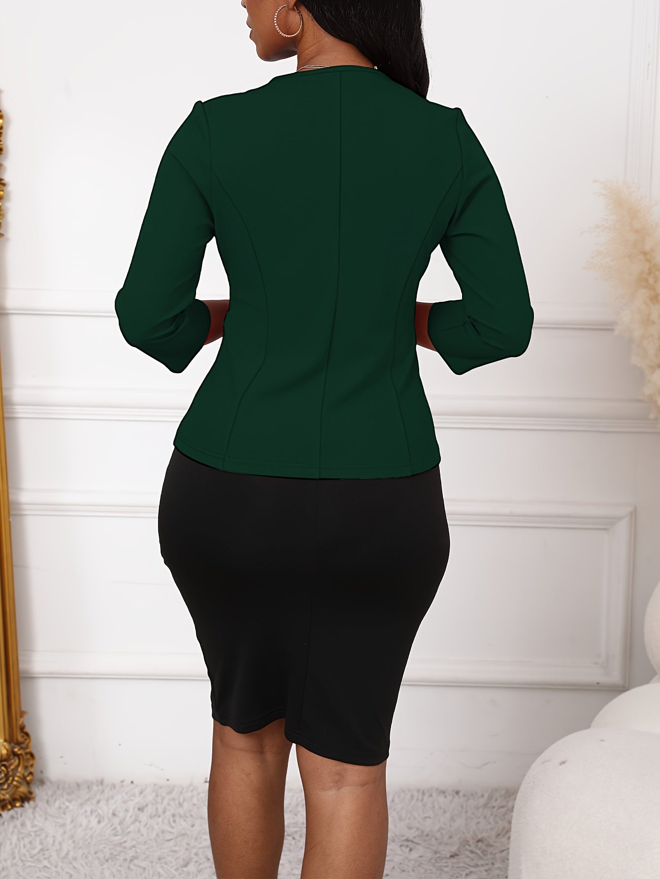 Elegant & Sexy Two-Piece Outfit for Women - Color Block Blazer with Bodycon Dress Set, Machine Washable - Polyester Blend - For Parties & Night Out - Perfect Gift for Her