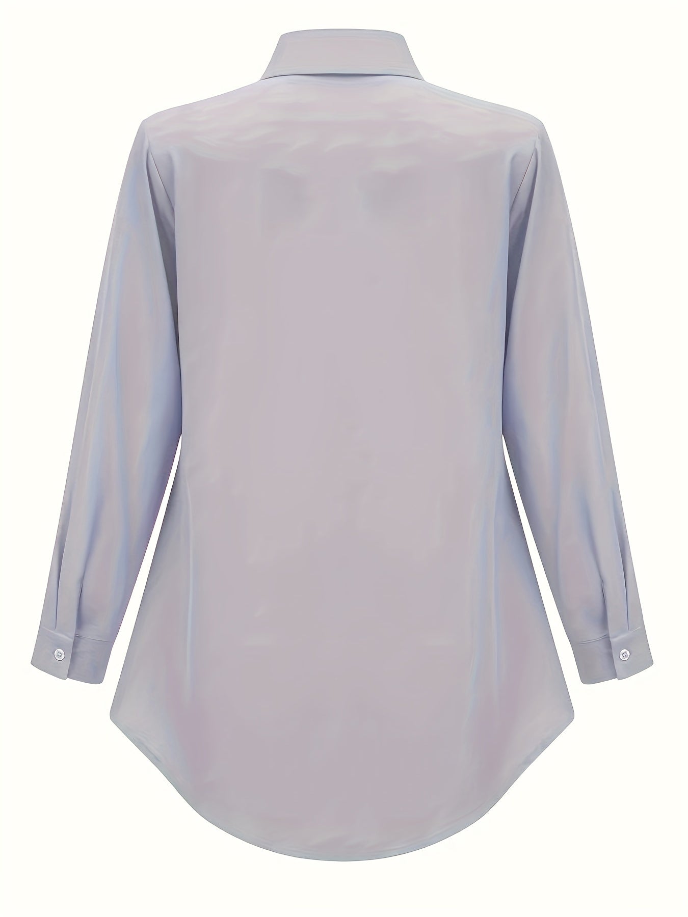 [Popular Choice] Elegant White Button-Up Blouse for Women - Chic Long Sleeve, Polyester & Spandex, Non-Sheer, All-Season Elegance, Ideal for Office or Casual Wear, Plus Size Blouses