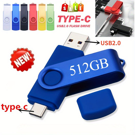 USB Flash Drive | 2-in-1 USB 2.0 & Type-C OTG Pen Drive | Multi-Color Options | High-Capacity 128GB Storage | Compact Design with Keychain Loop | Ideal for PC, MacBook, Smartphones, Tablets | Durable Plastic Construction