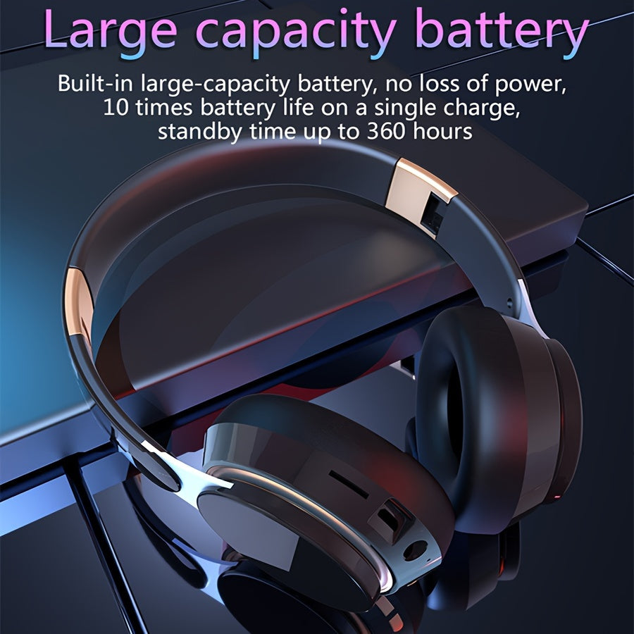 [Wireless | Heavy Bass] Wireless 5.3 Heavy Bass Stereo Foldable Headphones | Mic, FM Radio, 3.5mm AUX Cable, Soft Ear Pads, Portable Design for Travel, Home, Office, and Calls | Elegant Sound Engineering, Metallic Accents