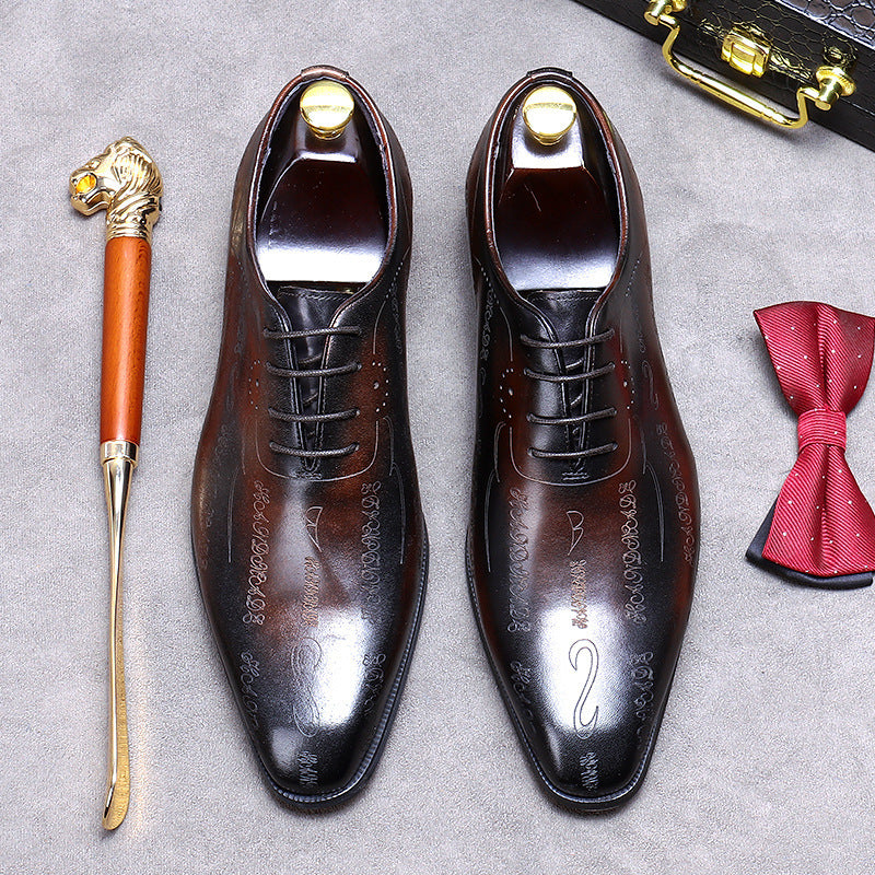 Men's Korean Style Cowhide Leather Dress Shoes – Mid Heel | Sizes 37–46