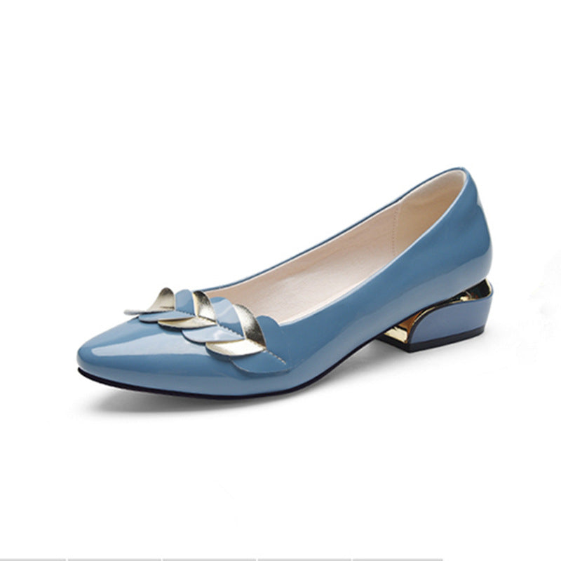 Women's Square-heel Pointed Pump Patent Leather Shoes