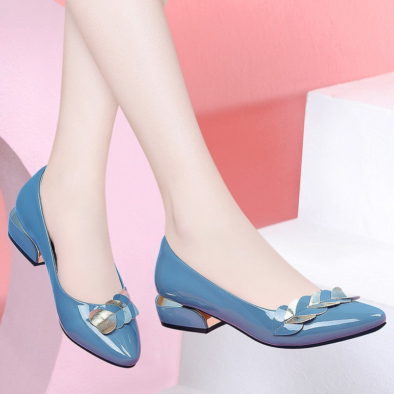 Women's Square-heel Pointed Pump Patent Leather Shoes