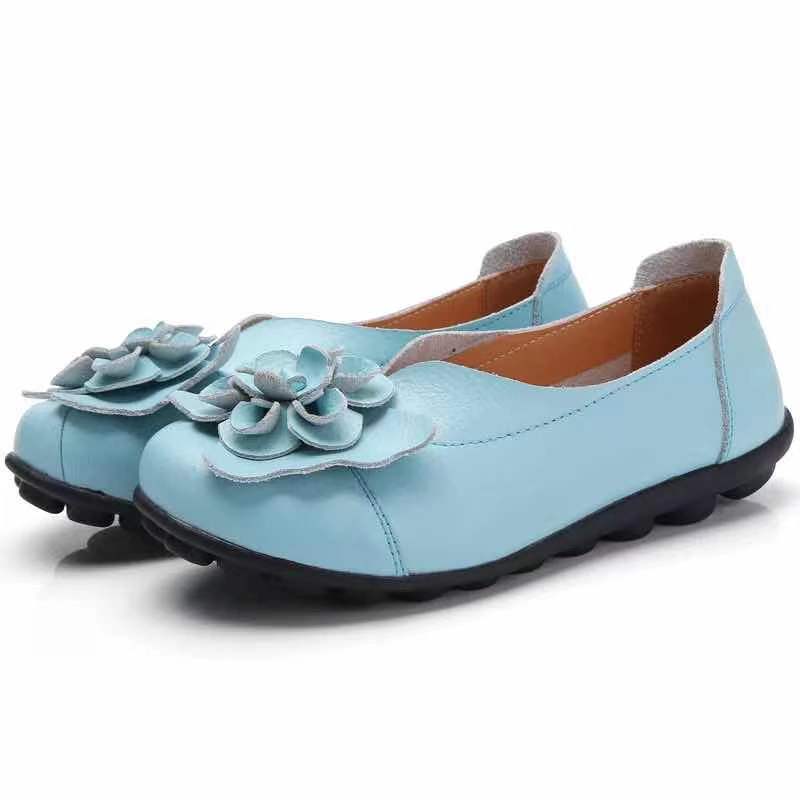 Cowhide Flower Mother Shoes Flat
