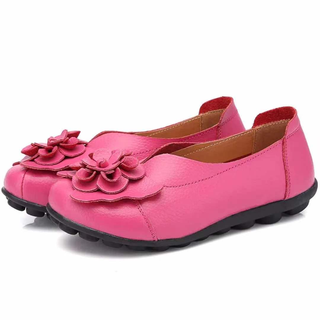 Cowhide Flower Mother Shoes Flat