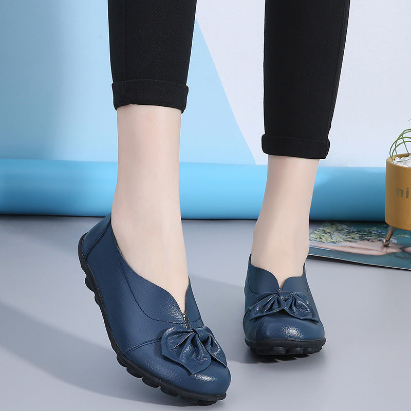 Cowhide Flower Mother Shoes Flat