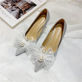New Wedding Pearl Lace Bowknot Shallow Mouth Pointed Wedding Shoes High-heeled Shoes