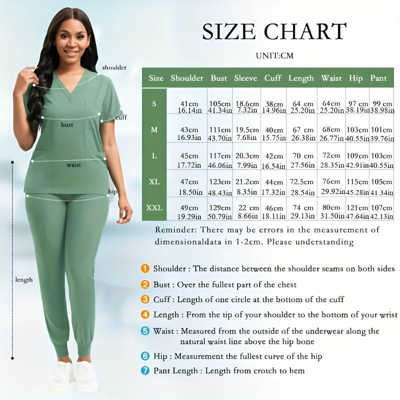 Women'S 2pcs Polyester Scrub Set (Top And Pants), Designed for Nurses with Patched Pockets, Suitable for Beauty Spas And Veterinary Dentistry - Premium Professional Attire And Nurse Accessories.