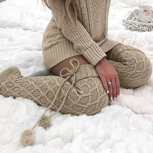 [Soft Knee Socks] Soft and Comfortable Over the Knee Socks - Medium Tube, Diamond Check Pattern, Long Knitted Thigh Socks - Suitable for Matching Skirts, Jeans, Boots, Ideal Gift for Mother's Day, Birthday Gift for Women