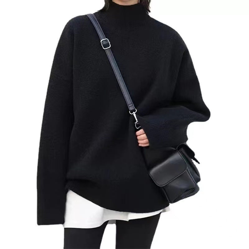 Women's Cashmere Blend Mid-Length Sweater – Cozy Round Neck Pullover