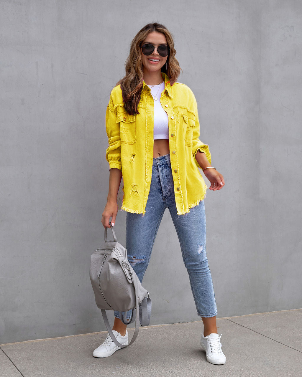 Women's Loose Polyester Shirt Jacket – Mid-Length Casual Coat | Sizes S–2XL