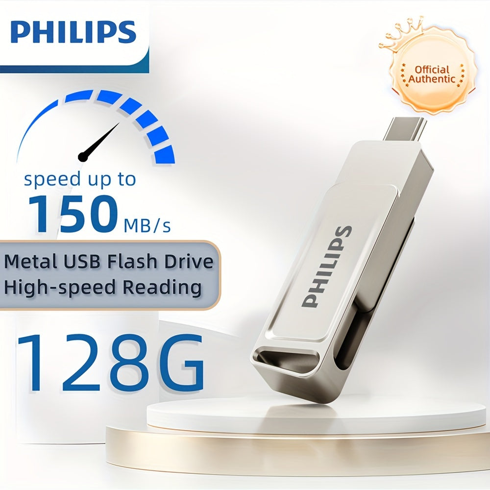 [PHILIPS Dual Flash Drive] PHILIPS 2-in-1 USB 3.2 Type-C Dual Flash Drive - Speed Up to 150MB/s, Metal, 32 GB, 64 GB, 128 GB, 256 GB - for USB-C Android Phones, iPhone 15, MacBook, iPad, Computers, etc