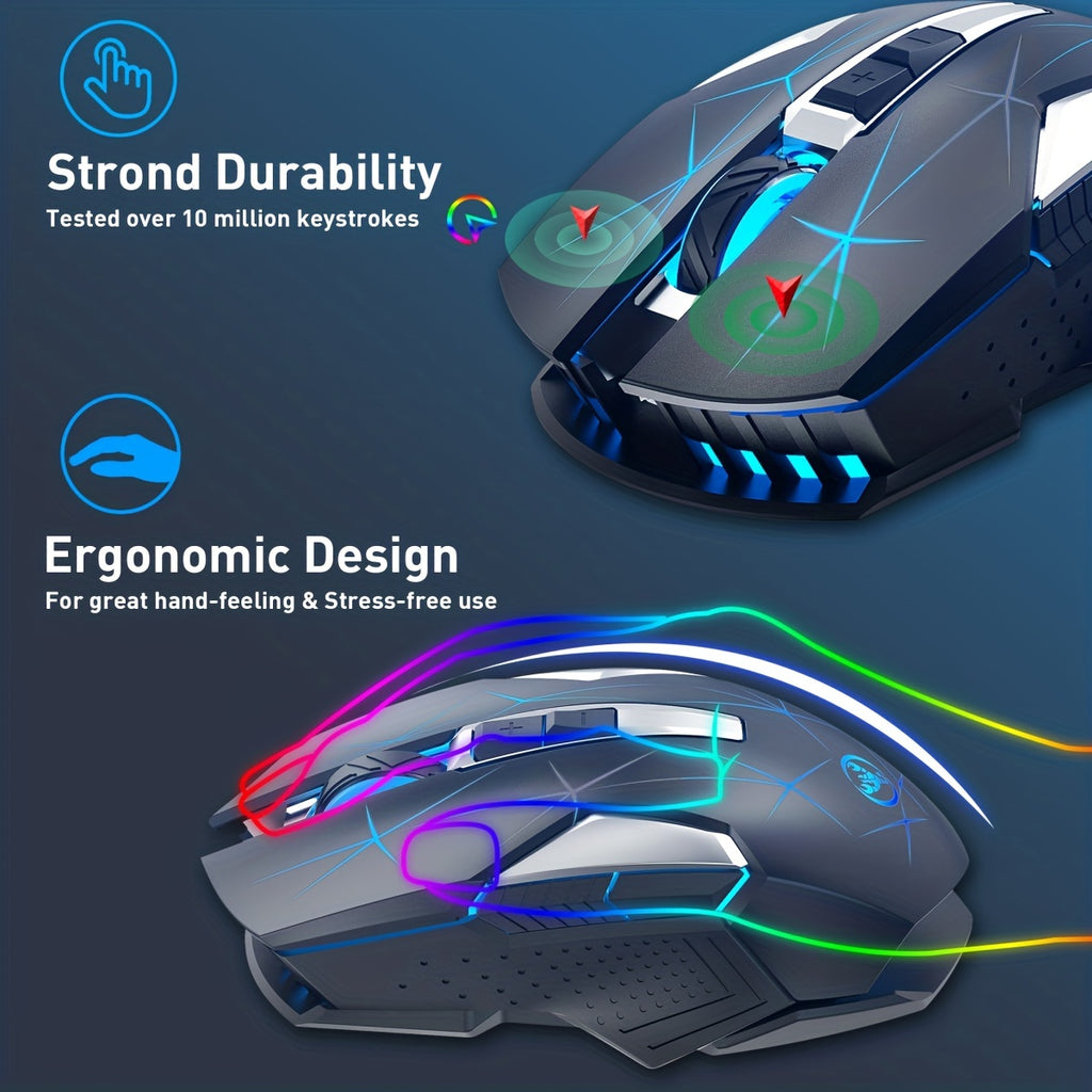 HXSI New 2.4GG Wireless Mouse Color Backlight and Rechargeable USB Plug and Play Optical Mouse Suitable for Home Games, Office Computer Peripherals