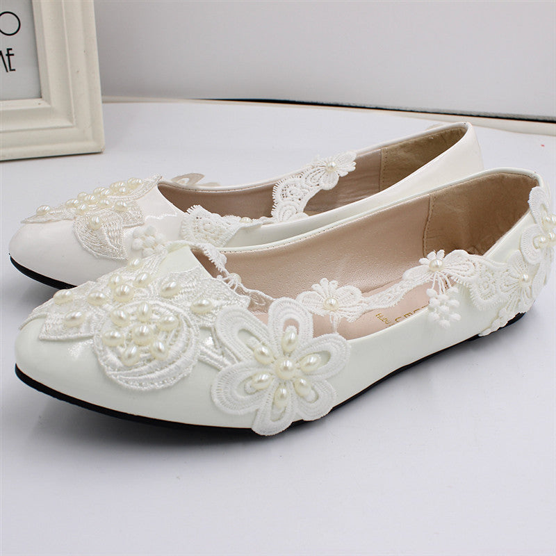 White Big Size Wedding Flat Shoes