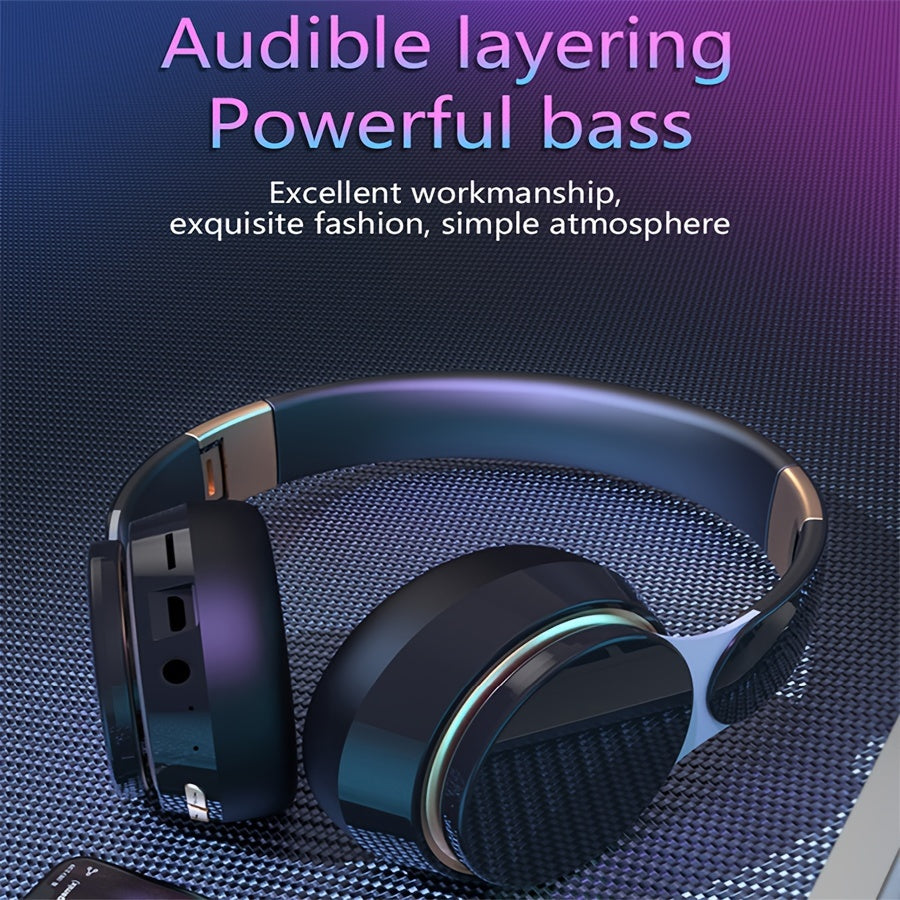 [Wireless | Heavy Bass] Wireless 5.3 Heavy Bass Stereo Foldable Headphones | Mic, FM Radio, 3.5mm AUX Cable, Soft Ear Pads, Portable Design for Travel, Home, Office, and Calls | Elegant Sound Engineering, Metallic Accents