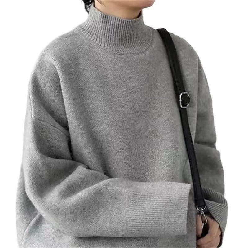 Women's Cashmere Blend Mid-Length Sweater – Cozy Round Neck Pullover
