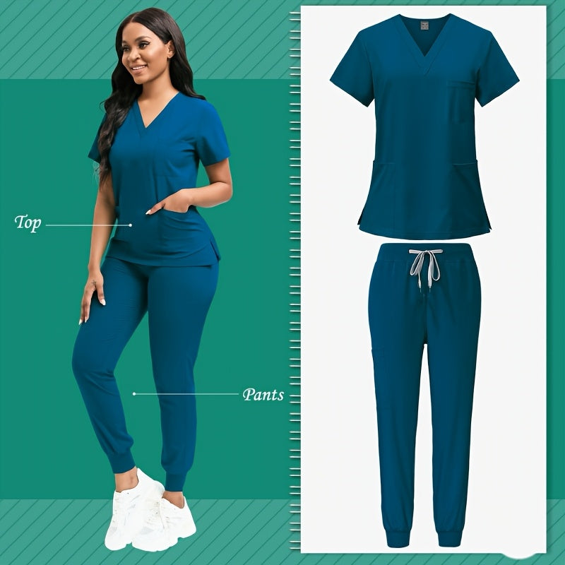 Women'S 2pcs Polyester Scrub Set (Top And Pants), Designed for Nurses with Patched Pockets, Suitable for Beauty Spas And Veterinary Dentistry - Premium Professional Attire And Nurse Accessories.