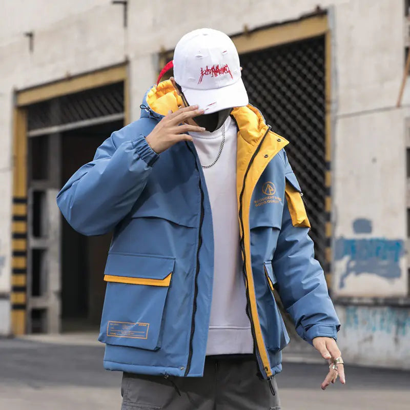 Fashion Print Hooded Cotton Jacket for Men Winter Wear