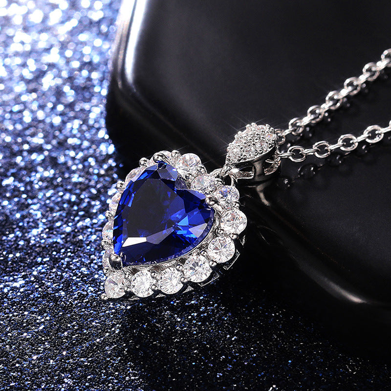 Women's Inlaid Royal Blue Heart Necklace