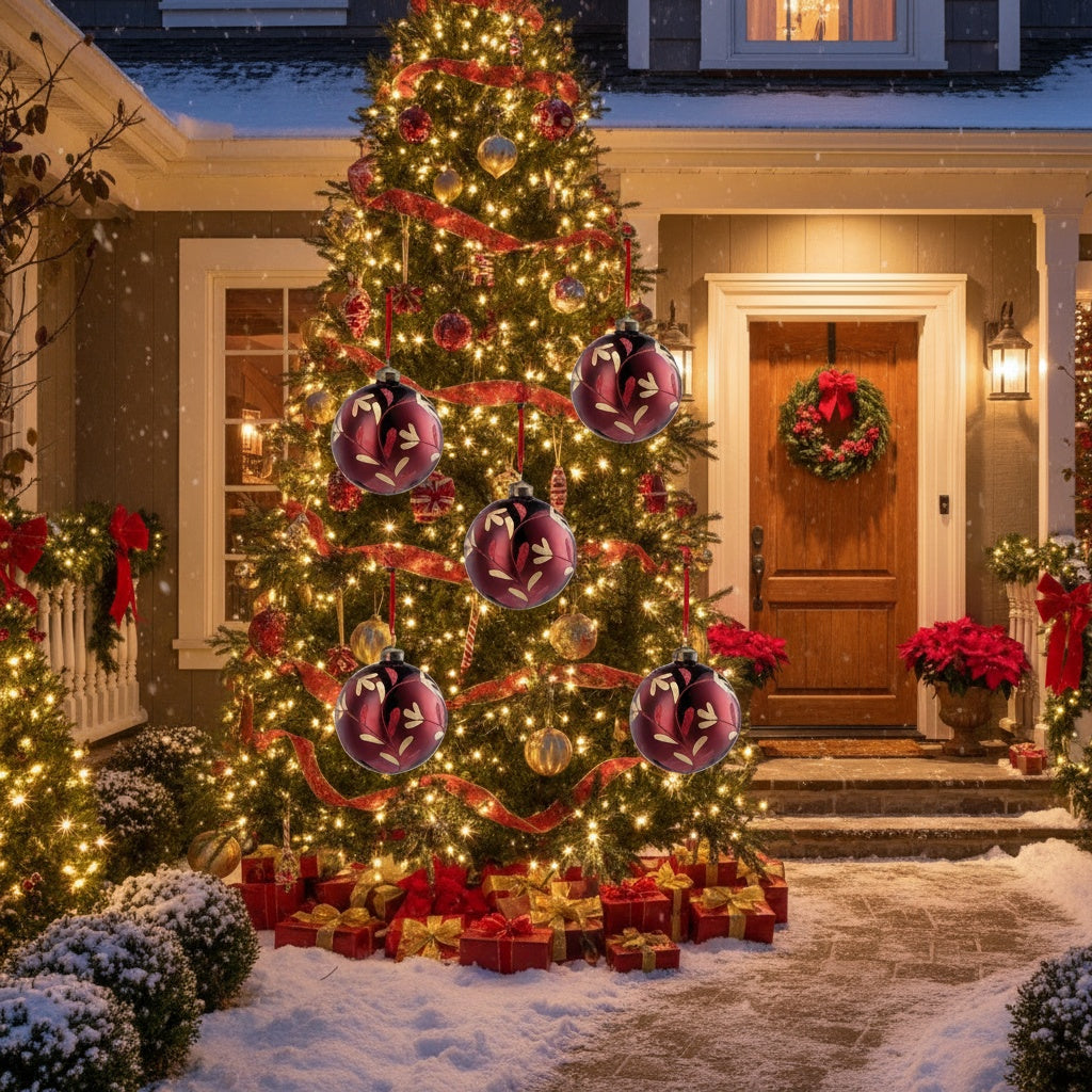 6PCS Set 3.9in Christmas Tree Hanging Decorations 3.9x3.9x3.9in Christmas Glass Ball Ornaments Tree Hanging Decor For Holiday Parties & Trees