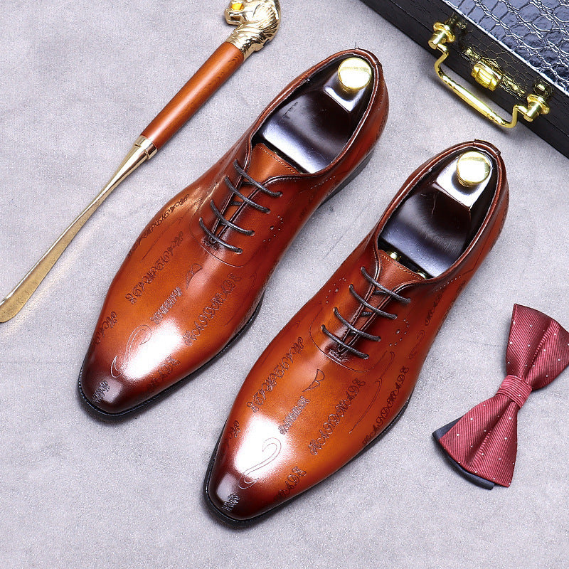 Men's Korean Style Cowhide Leather Dress Shoes – Mid Heel | Sizes 37–46