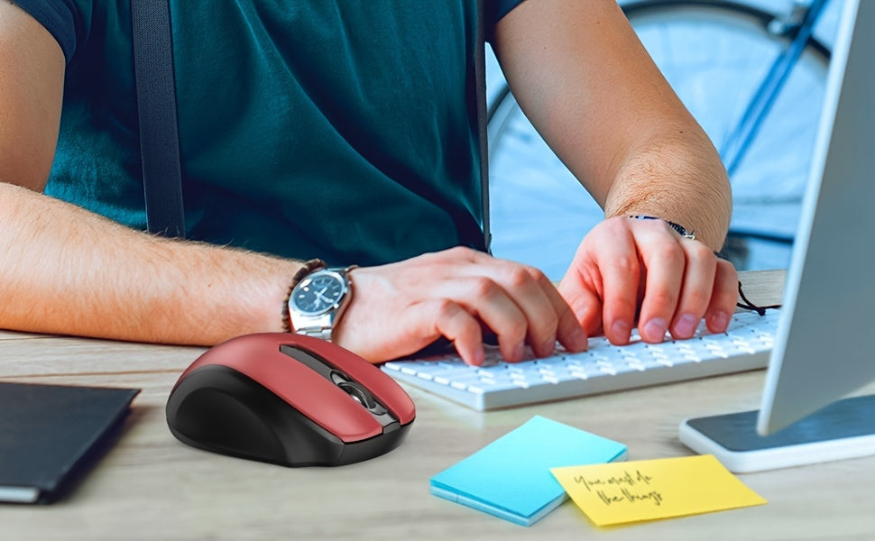 [2400 DPI Ergo Grips Mouse] Wireless Mouse, D-09 Computer Mouse USB Cordless Mice For Laptop, Ergo Grips, Lightspeed 5-Level 2400 DPI, 16 Months Battery, Portable For PC Mac Chromebook (Red, 1 Pack)